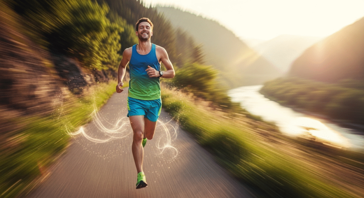 ランナーズハイのイメージ。オーラをまとって疾走感が感じられる