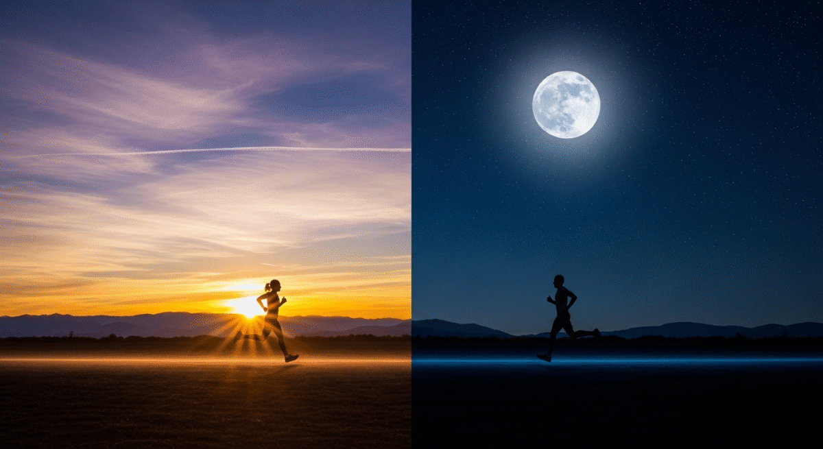 朝のランと夜のランのイメージ画像、半分に分かれていて対比をさせている。