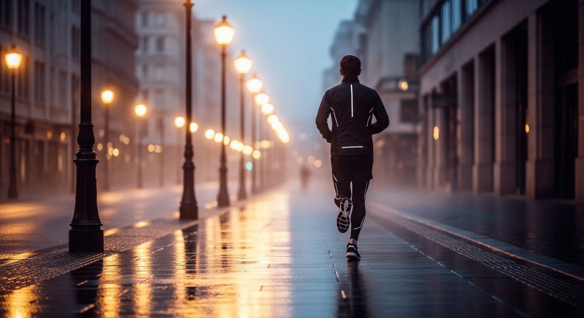 夜のランニングをしているランナー。