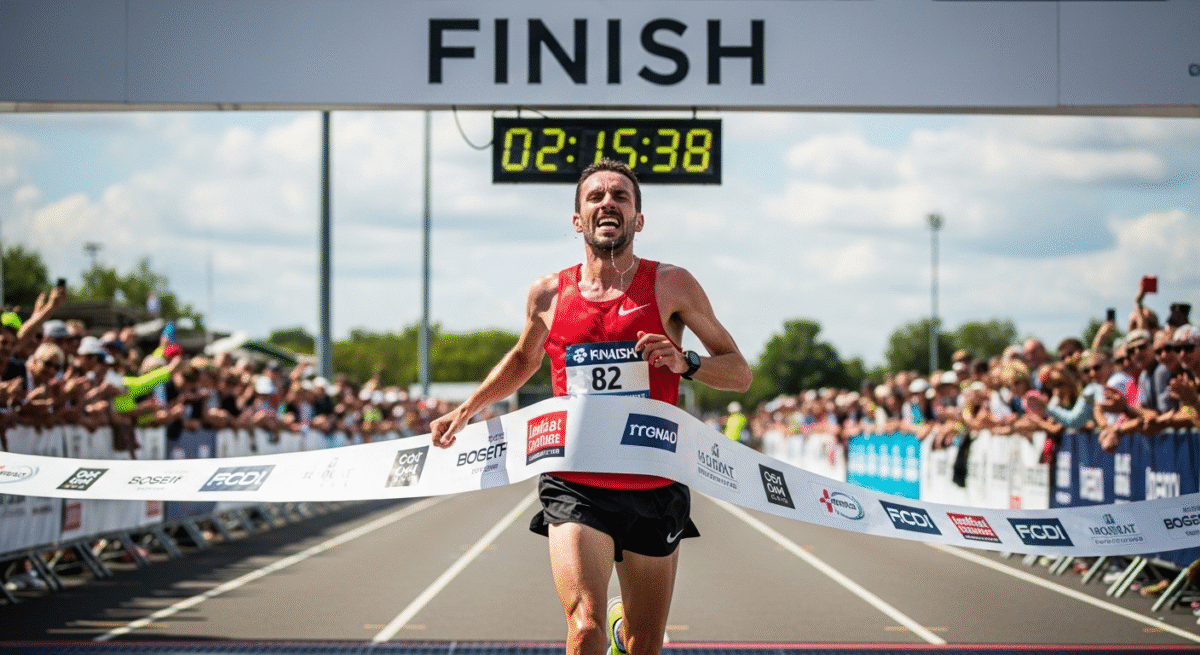 最後の力を振り絞って走り切るランナー。