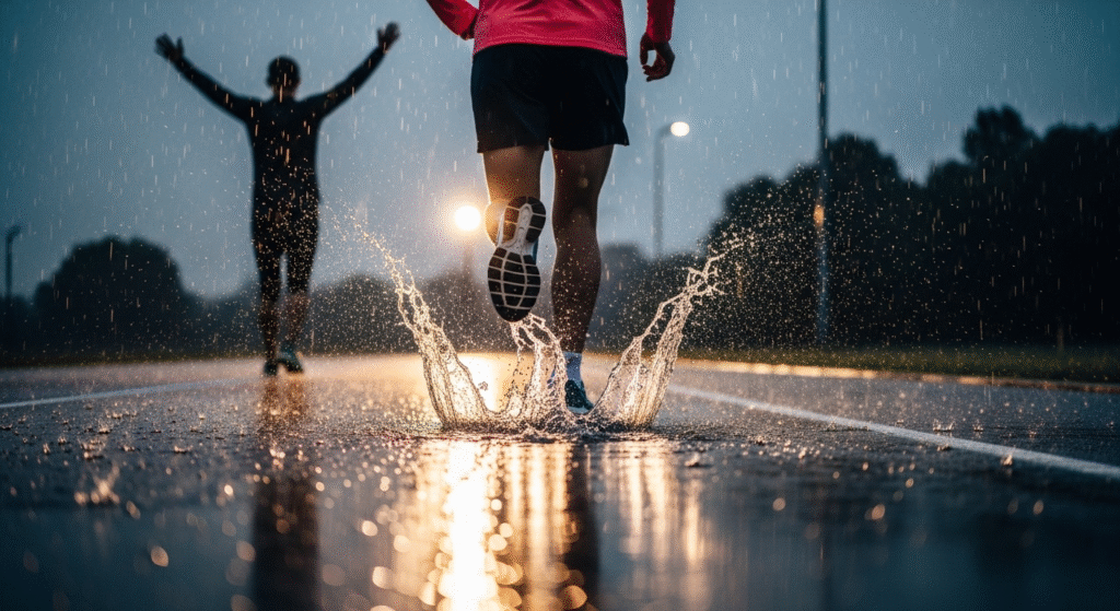 雨の日のランニングを楽しむイメージ。