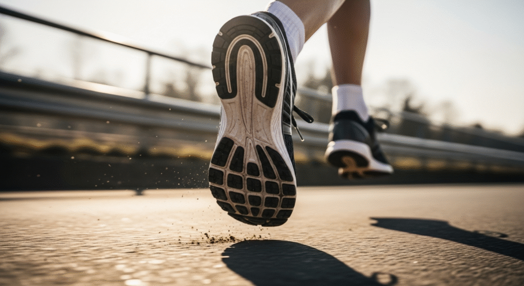 スライドピッチ走法を行っているランナー。方法の一つである足をスライドしているように意識して走っているイメージ。