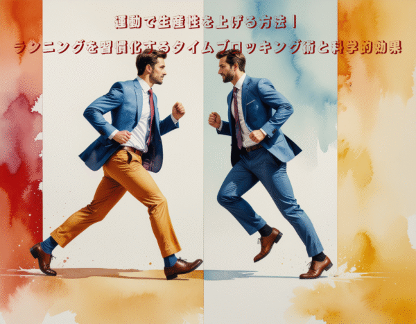 ビジネスとランニングを両立するビジネスマンの抽象的なアートイメージ。