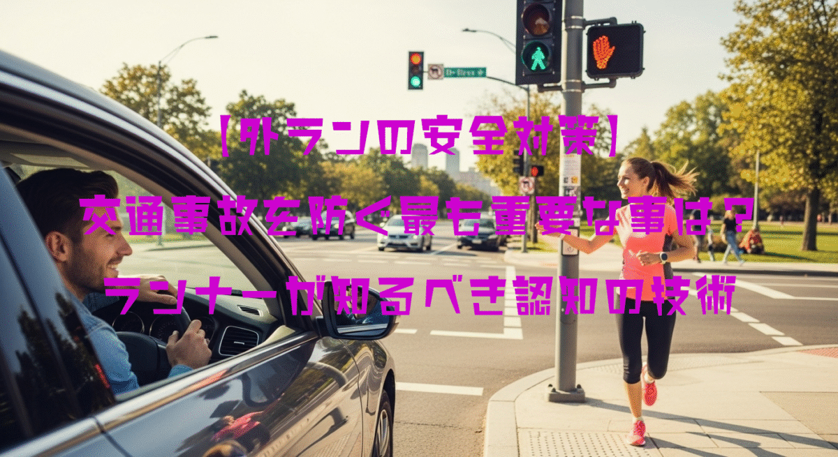 交通事故は未然に防げるをイメージした。ランナーと車の運転車が互いに認識している。