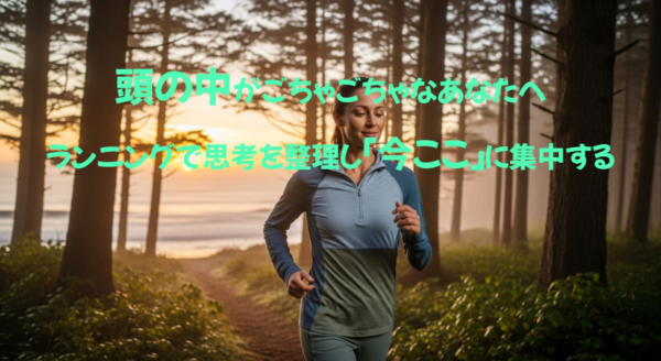 森の中をリフレッシュしながら走る。マインドフルとランニングが相互にいい影響を与えているイメージ。