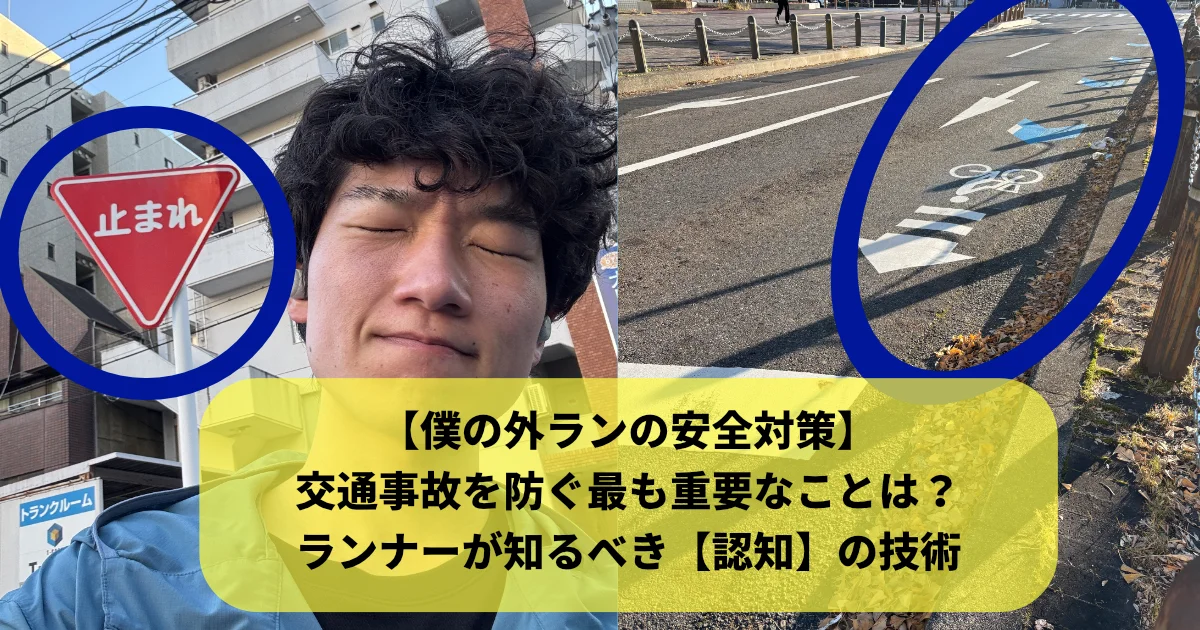 交通事故は未然に防げるをイメージした。筆者(tomoya)と「止まれ」の表札写真と道路を渡る時に注意するポイントの一つとしての写真のスプリット写真。