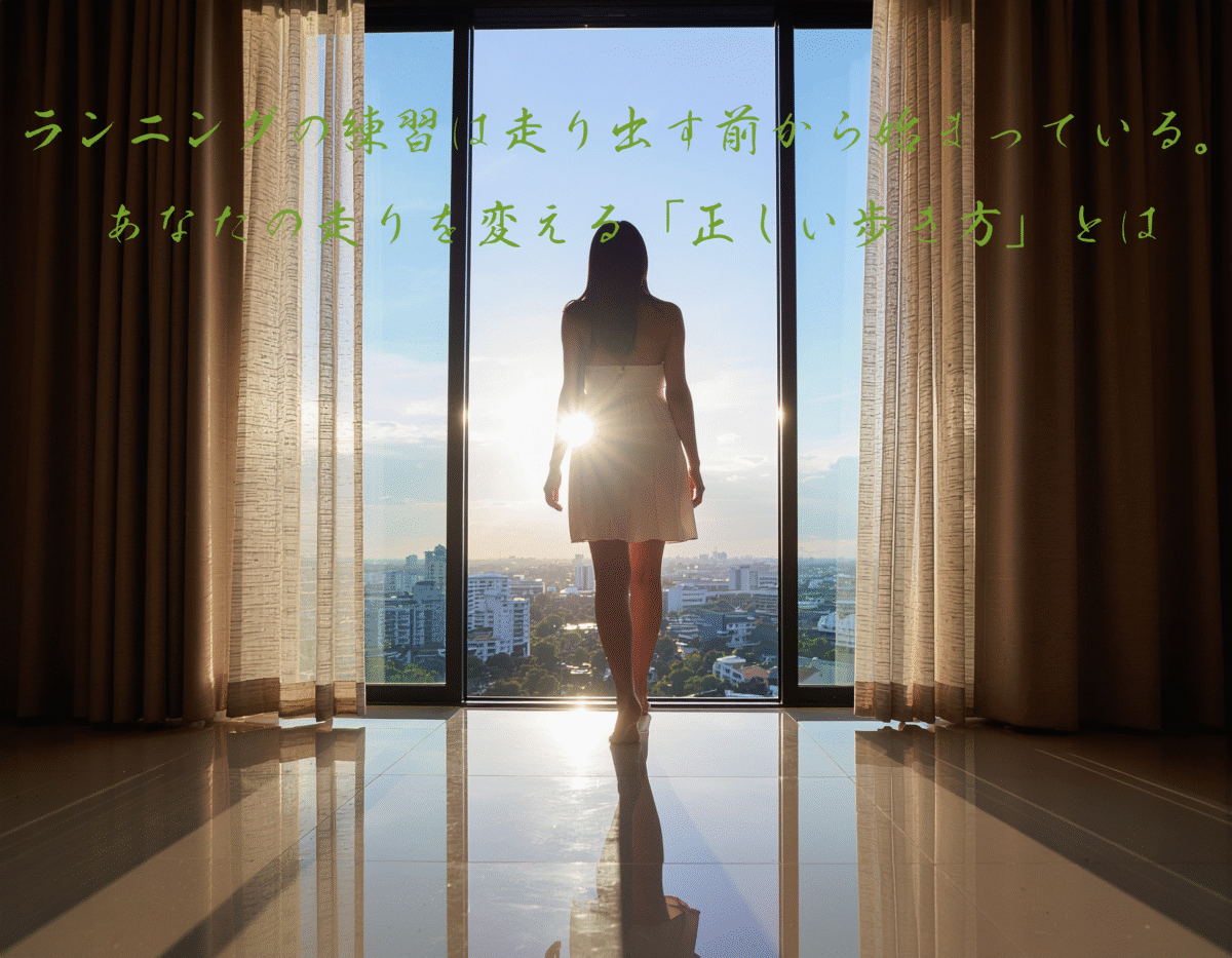 ランニングの練習は、走り出す前から始まっている。あなたの走りを変える「正しい歩き方」とはのきれいな女性が凛と立っていいる姿。