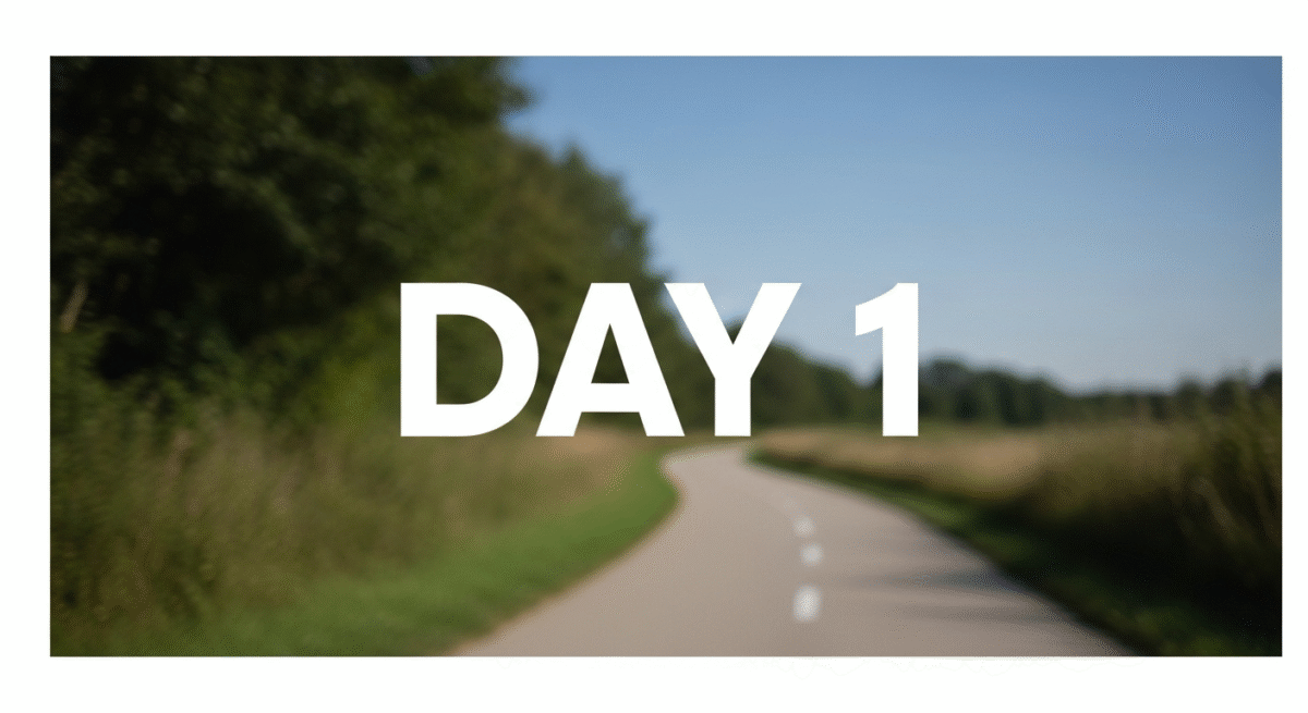 Day1の文字と道が続く背景画像。