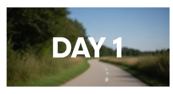 Day1の文字と道が続く背景画像。