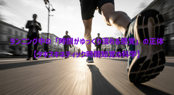 ランニングをすることで時間がゆっくりと感じられているイメージを表現。自身は早く動いているが周りの歩行者は止まっているように感じる。 脳の心理的感覚によって実際には時間は変わらないが体感としてはゆっくりに感じる。