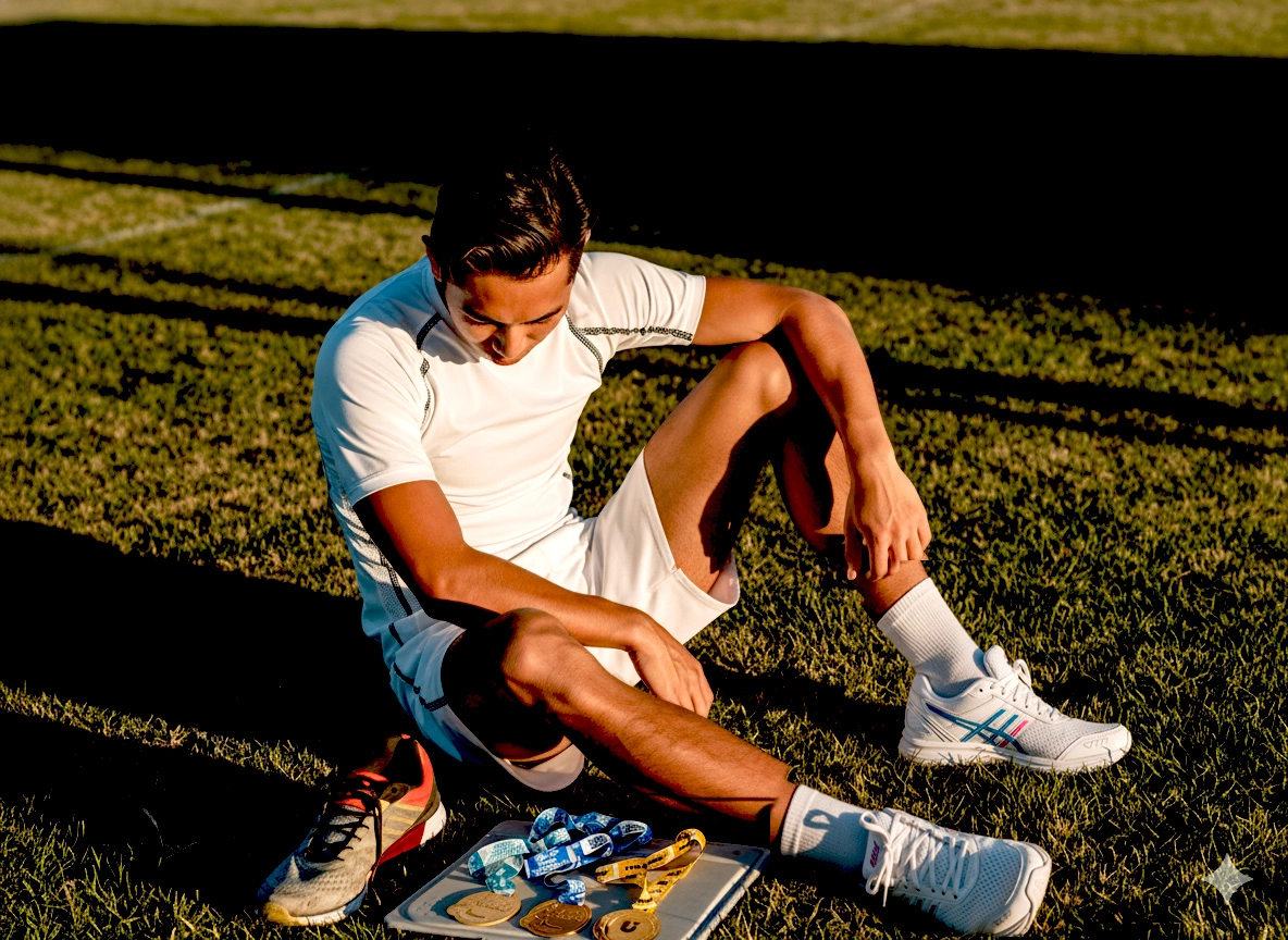 レースで使い込んだシューズ、あるいは完走メダルが机に置かれているような、「祭りの後」を感じさせる少し寂しげな写真