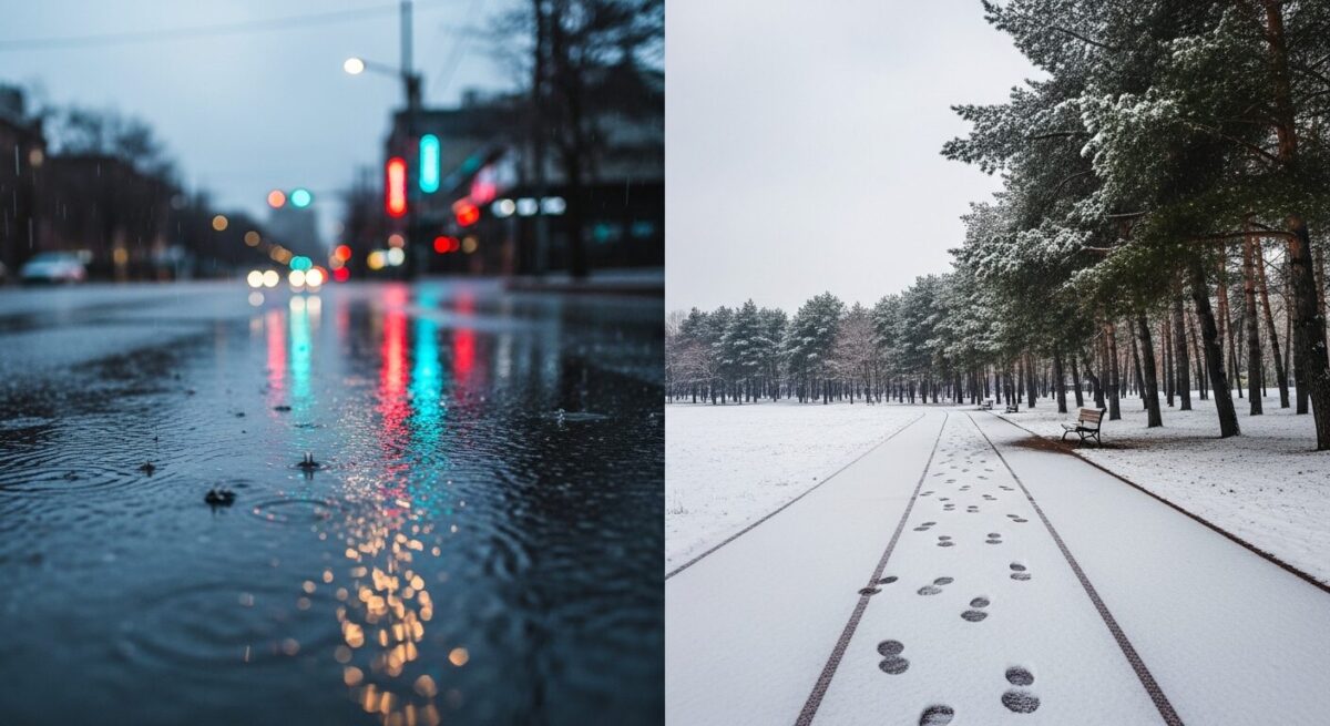 「雨の日の濡れた路面」や「雪が積もったランニングコース」のスプリット写真